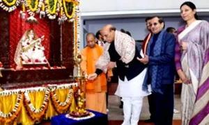 Yogi Adityanath and Minister of Defence during inauguration 