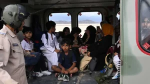 Children rescued by Royal Oman Police during ongoing flooding on April 15, 2024